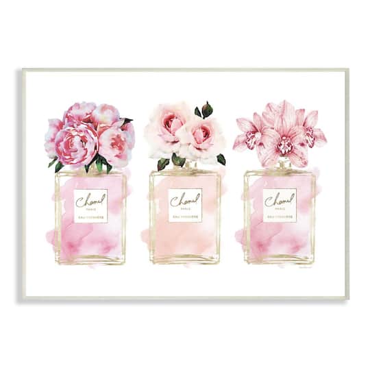 Stupell Industries Pink Flowers And Perfumes Glam Fashion Watercolor Design Wood Wall Plaque
